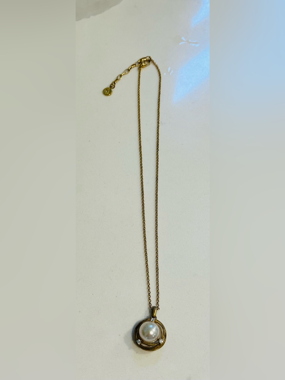 Majorica Silver Gold Overlay Pearl Pendant Necklace. Adjustable